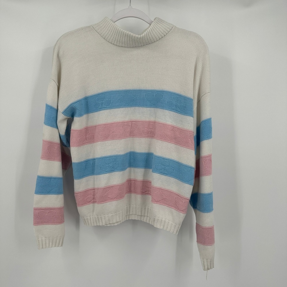 Womens Cottagecore Shabby Chic Sweater Size M Kawaii Striped Hearts Vintage